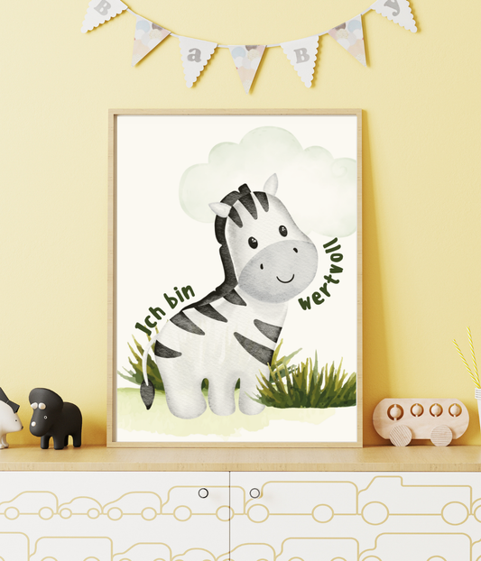 Kinderposter A3 Zebra Spruch wertvoll